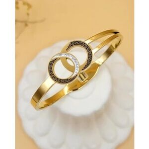 Nexus Gold Interlocking Circle Steel Cuff Bracelet